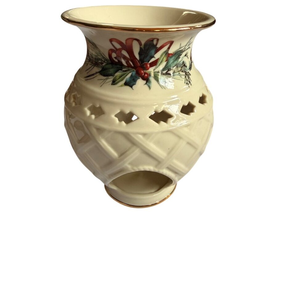 Lenox Winter Greetings Ivory & Gold Ceramic Candle Holder Vase